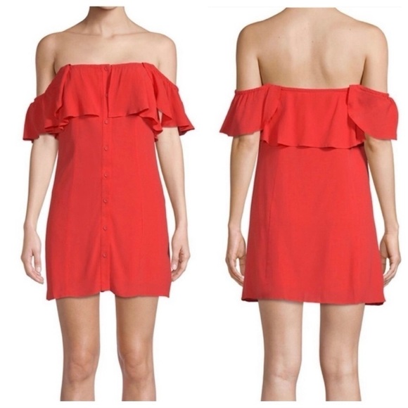 Revolve Privacy Please Norval Off Shoulder Button Dress Red Sz S - Picture 1 of 9